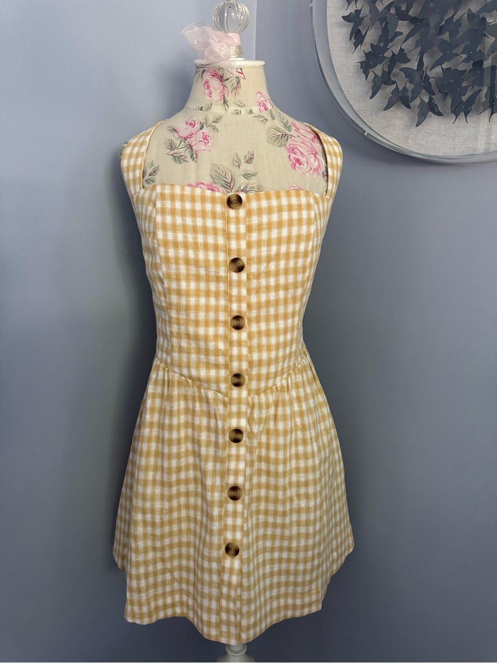 🆕 Camila Coelho Yellow Gingham Button-Front Halter Mini Dress